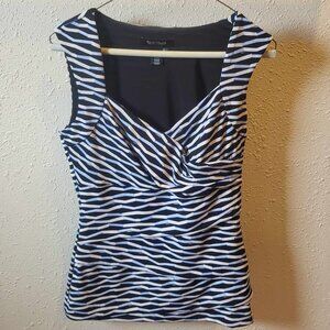 White House Black Market women's sleeveless, blue/white stripe blouse, S, EUC